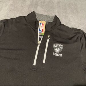 Brooklyn Nets Sweater Mens Medium Black Pullover 1/4 Lightweight Stretch NWT